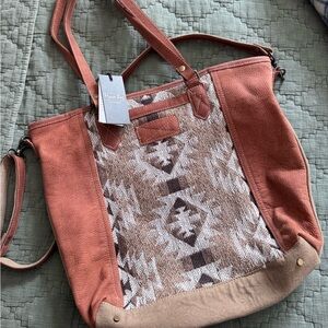 Myra Bag Rust and Beige Aztec Southwestern Large Tote
